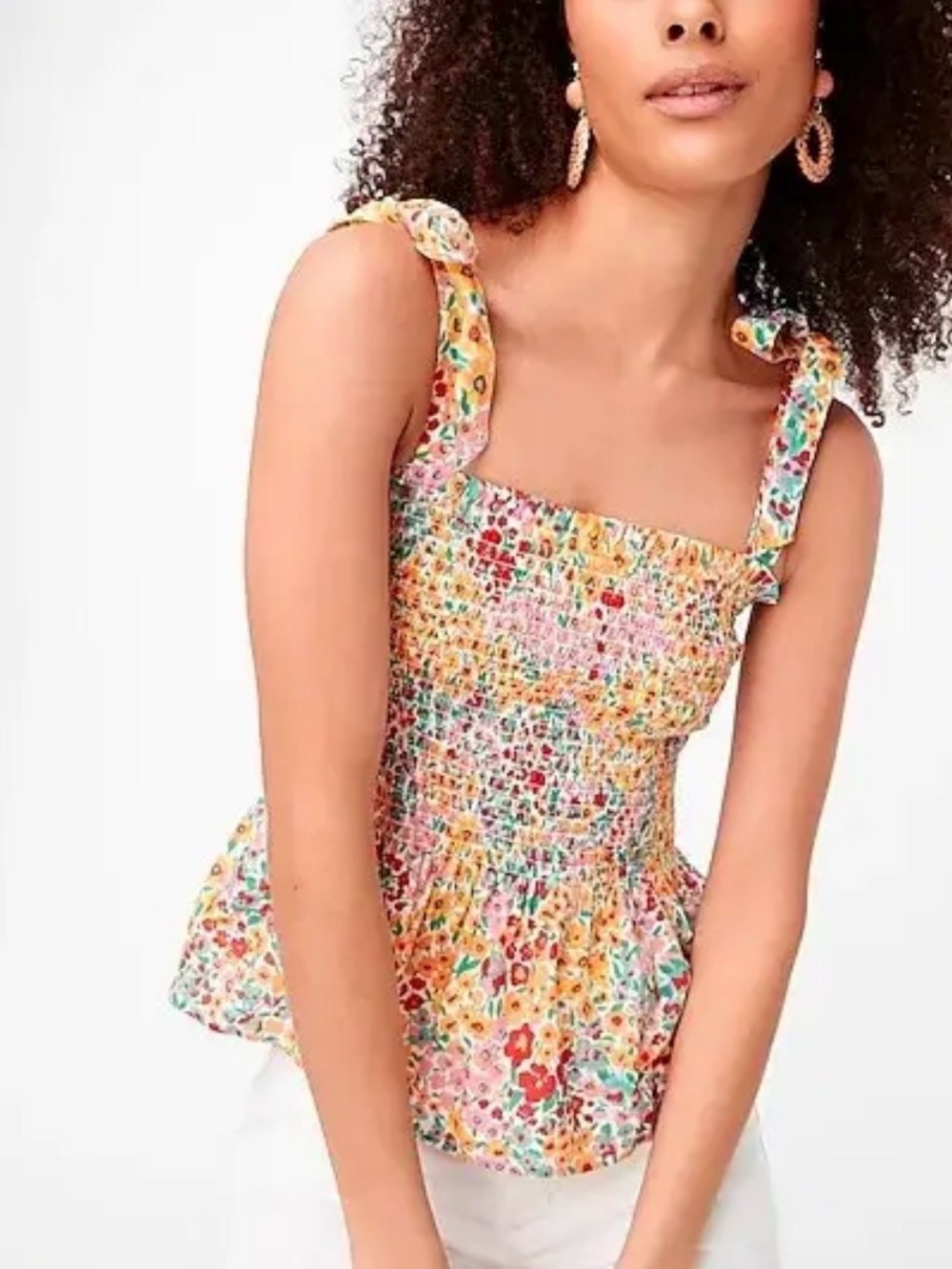J. Crew Factory Smocked Floral Peplum Tank Top with Bow ties